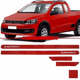 Jogo Friso Lateral Saveiro 2014 Cor Vermelho Personalizado