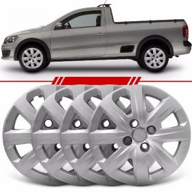 Jogo Calota Saveiro 2014 2015 Aro 14 Cubo Alto Prata 4 peças